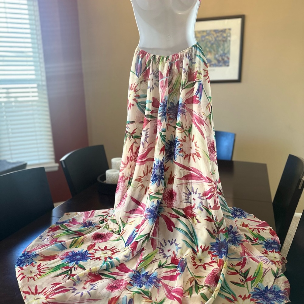 Sexy Luxxel Floral Maxi Dress in Cream with Pink, Blue & Green Print Size L - Picture 7 of 7
